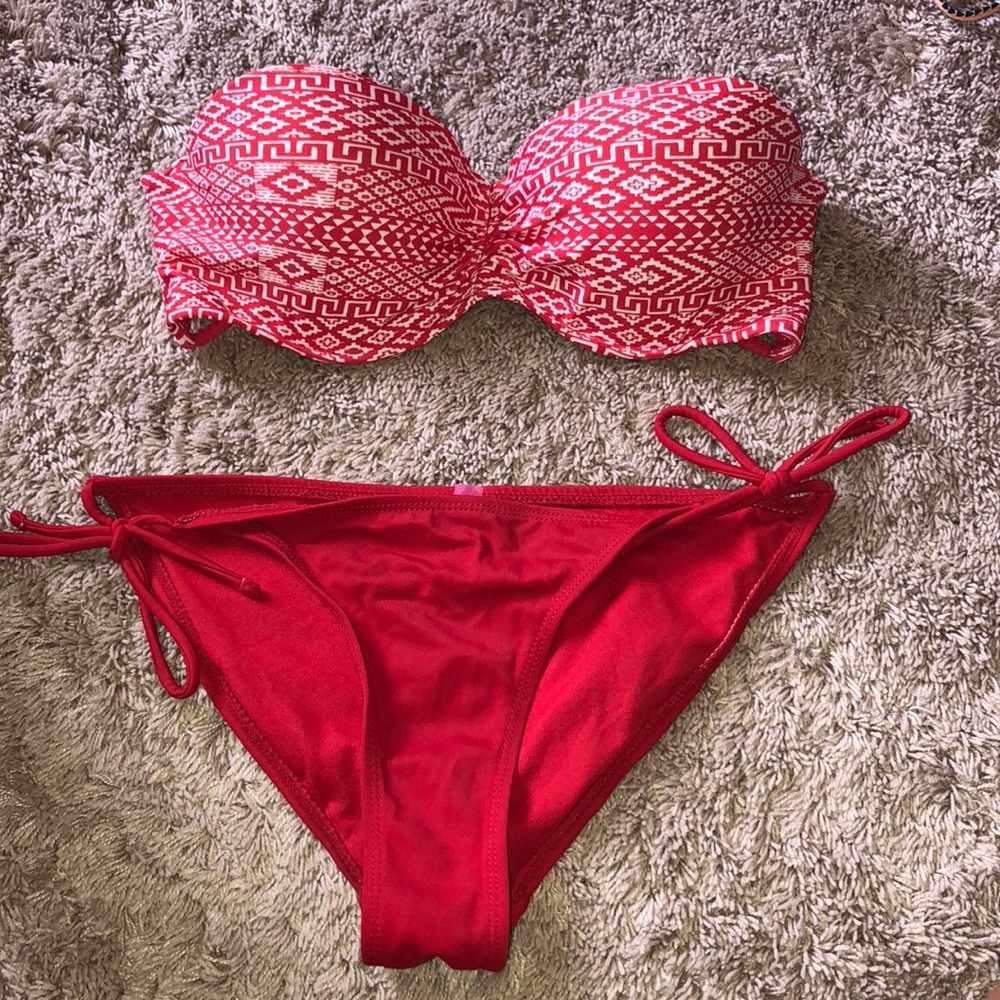 Strapless Red Bandeau Bikini Set